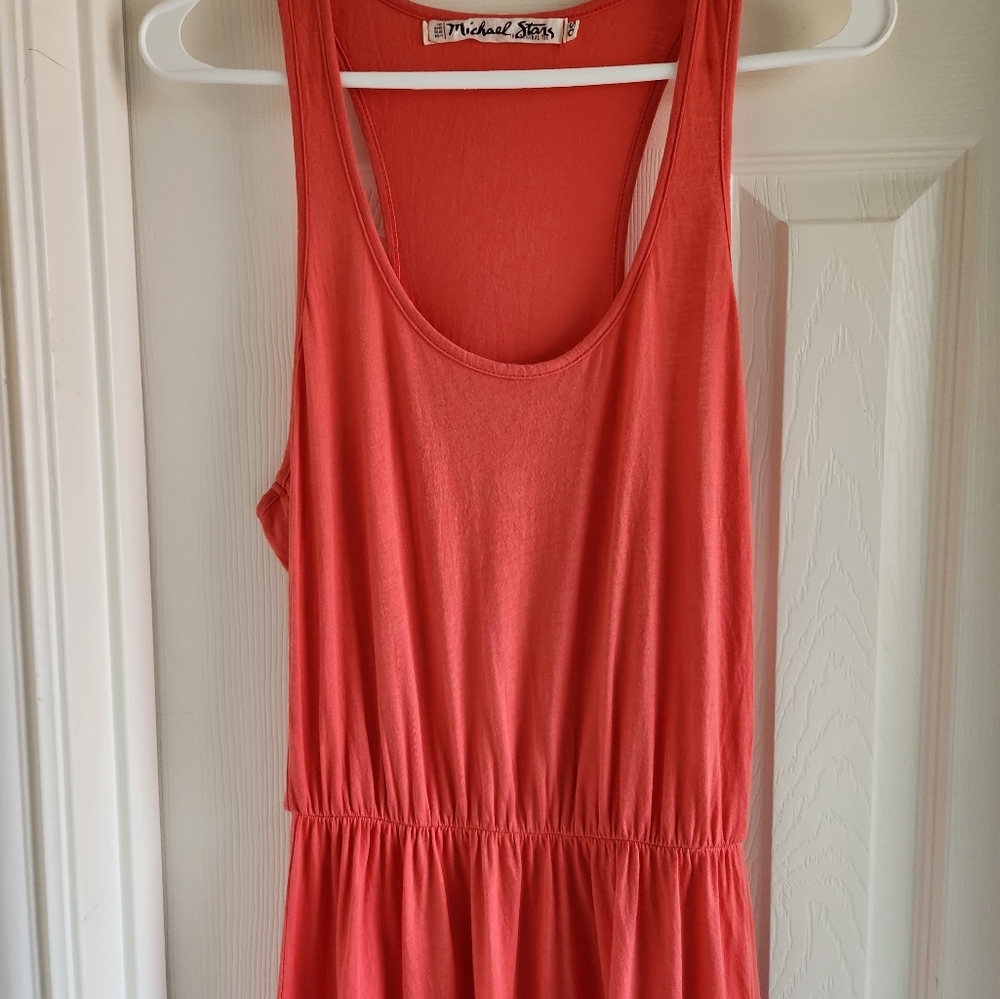 Michael Stars OS One Size Racerback Tank Maxi Dress Coral Pink - Picture 3 of 12